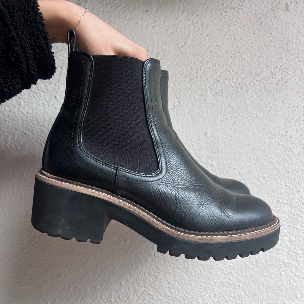 Nordstrom Black Leather Chunky Heel Boots